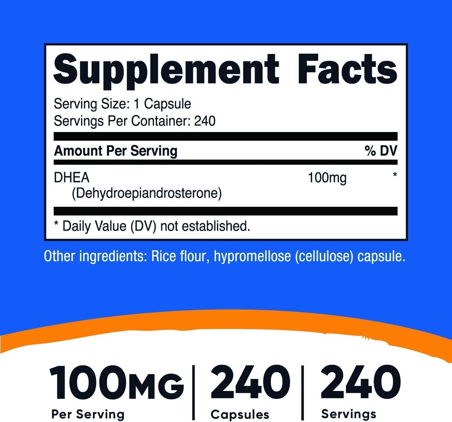 Nutricost DHEA 100Mg, 240 Capsules - Gluten Free, Soy Free, Non-Gmo, Supplement