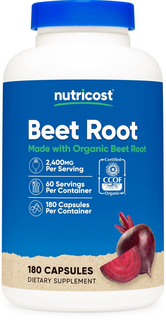 Nutricost Made with Organic Beet Root 2400Mg, 60 Serv, 180 Capsules - Superfood