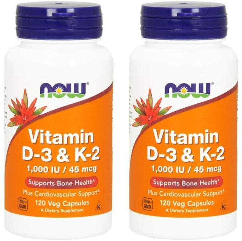 Now Foods Vitamin D-3 & K-2, 120 Veg Capsules (Pack of 2)