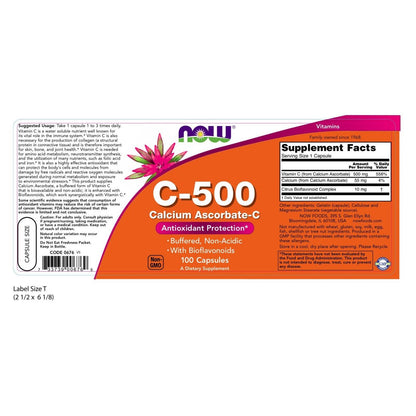 NOW Foods Vitamin C-500 Calcium Ascorbate, 100 Capsules