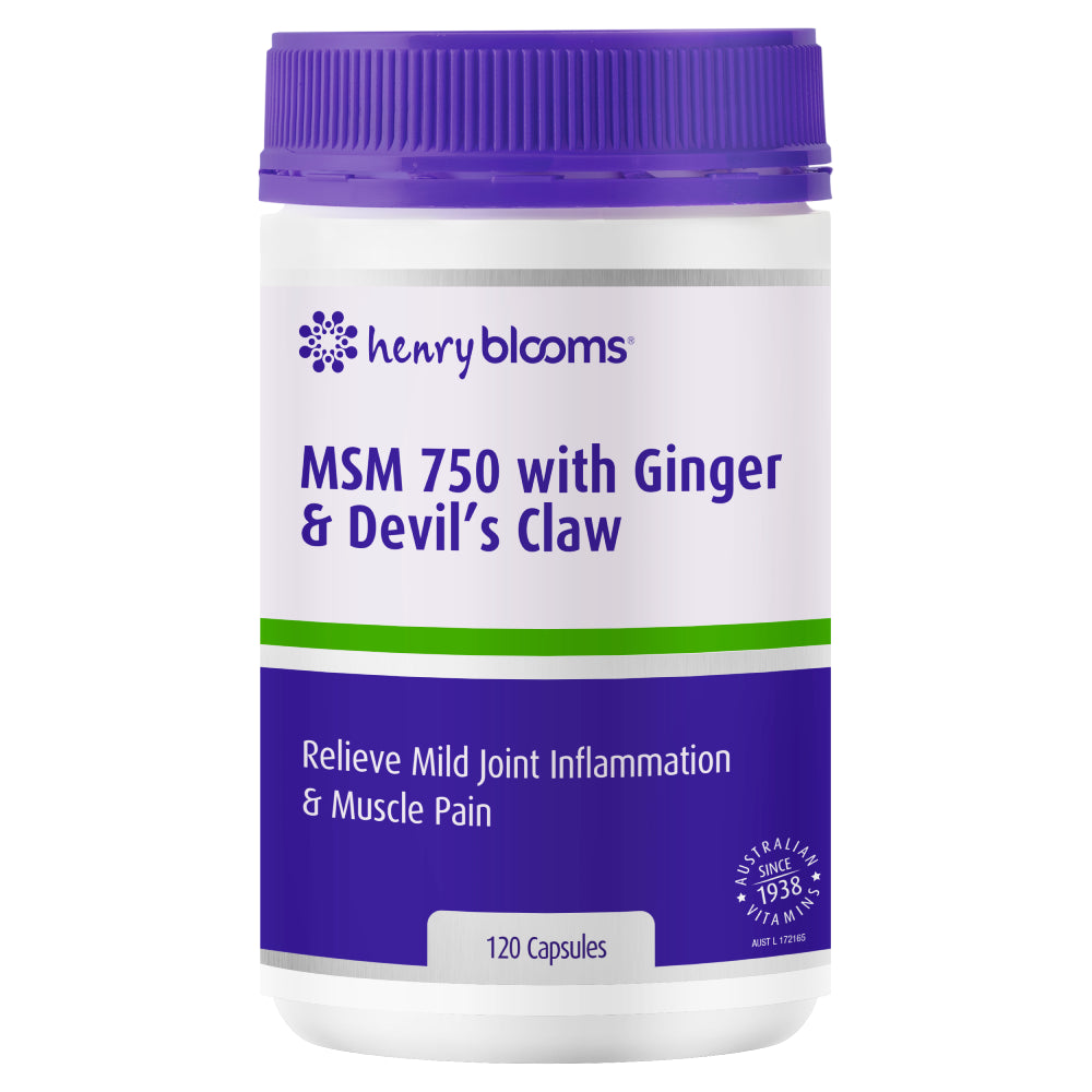 Henry Blooms MSM 750 with Ginger & Devil'S Claw 120 Capsules Joint Support Vegan