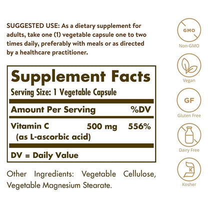 Solgar Vitamin C 500 Mg 100 Vegetable Capsules