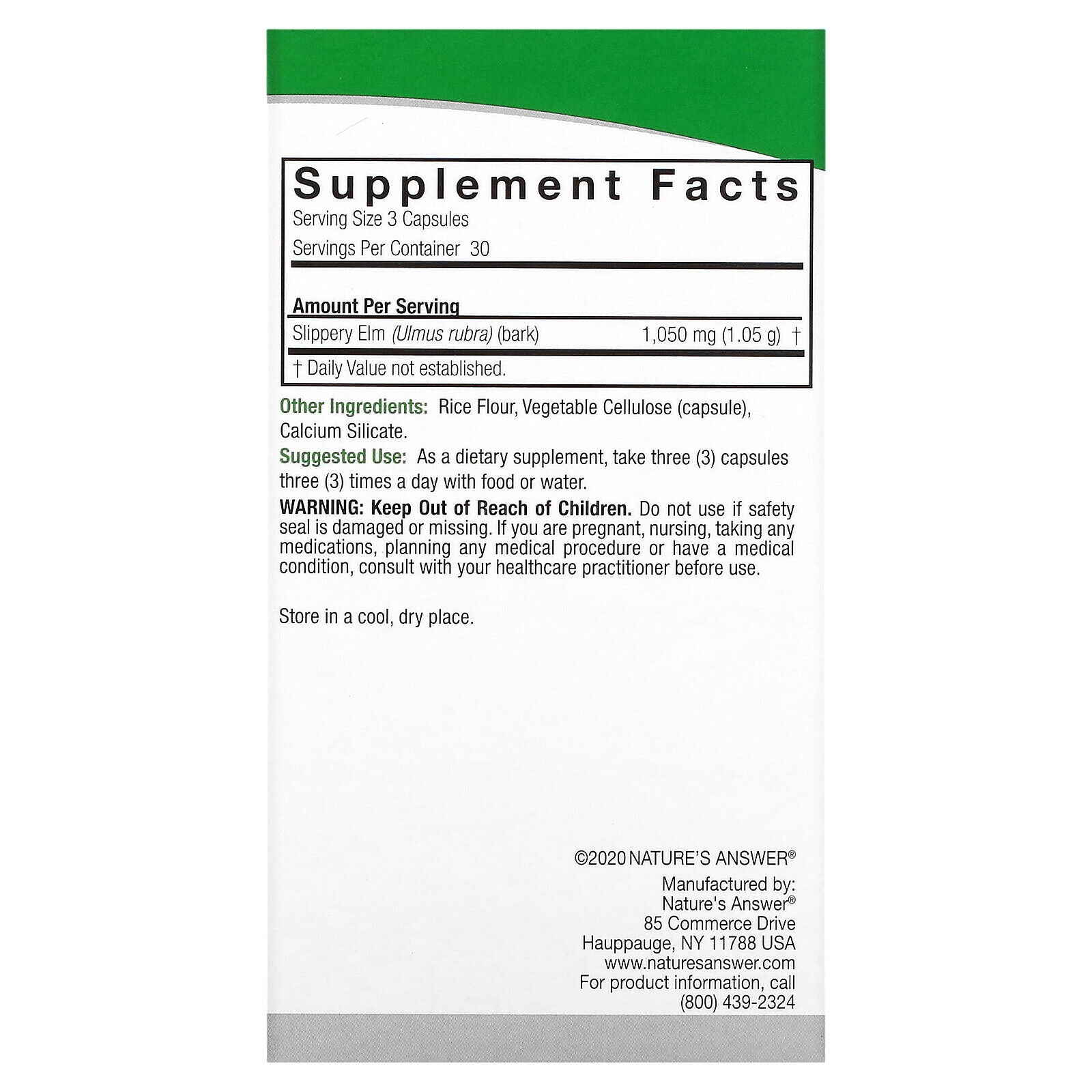 Slippery Elm, 1,050 Mg, 90 Vegetarian Capsules (350 Mg per Capsule)