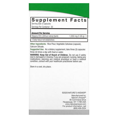 Slippery Elm, 1,050 Mg, 90 Vegetarian Capsules (350 Mg per Capsule)