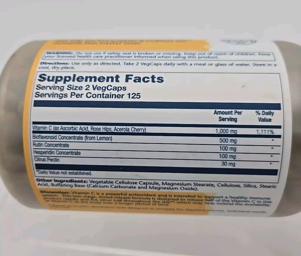 Solaray Super Bio Vitamin C 250 Capsules 1000 Mg Buffered Timed Release