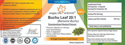 Buchu Leaf 20:1 Extract Capsules Treat Kidney Bladder Infection Utis Stds