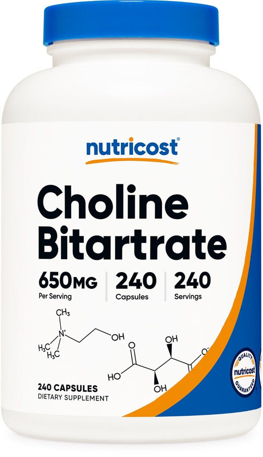 Nutricost Choline Bitartrate 650Mg, 240 Vegetarian Capsules-Non-G