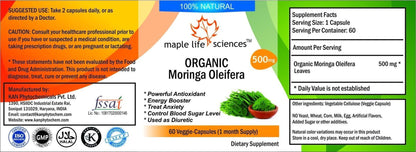 ORGANIC Moringa Oleifera Leaf Capsules Antioxidant Energy Booster No Fillers