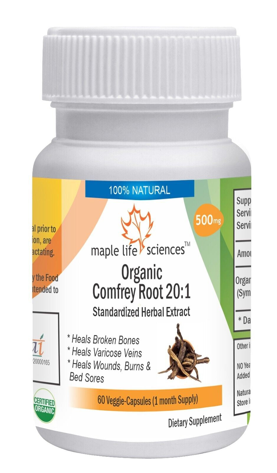 ORGANIC Comfrey Root 20:1 Extract Capsules Shikonin, Allantoin Rosmaric Acid