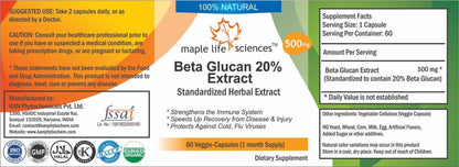 Beta Glucan 20% Extract Capsules Pure & High Quality NO FILLERS