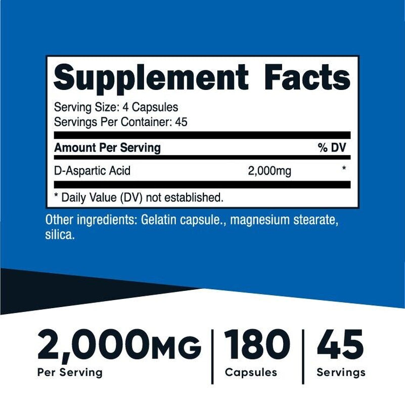 Nutricost D-Aspartic Acid (DAA) Capsules 2000Mg per Serving (180 Capsules)