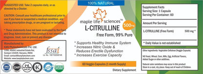 L-Citrulline Capsules Free Form 99% Pure Boost Immunity Improve Heart Health