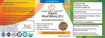 ORGANIC Wood Betony 20:1 Extract Capsules Betonica Officinalis Bishop'S Wort