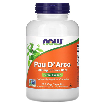 Now Foods Pau D Arco 500 Mg 250 Capsules GMP Quality Assured