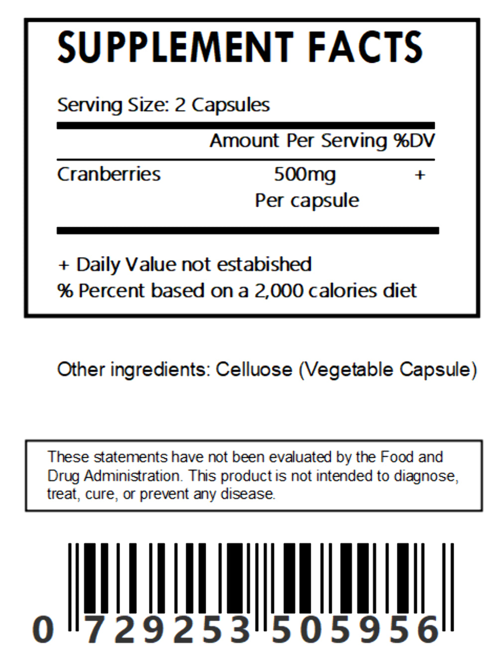 Cranberry Powder Capsules 500Mg