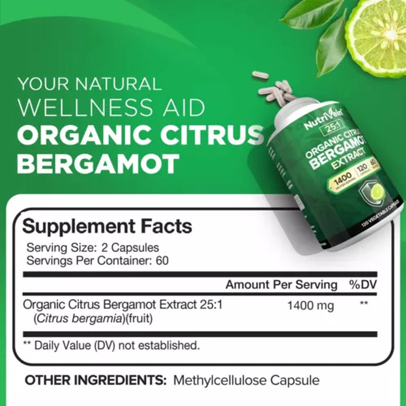 Organic Citrus Bergamot Capsules, Maintains Cardiovascular Health&Glucose Levels