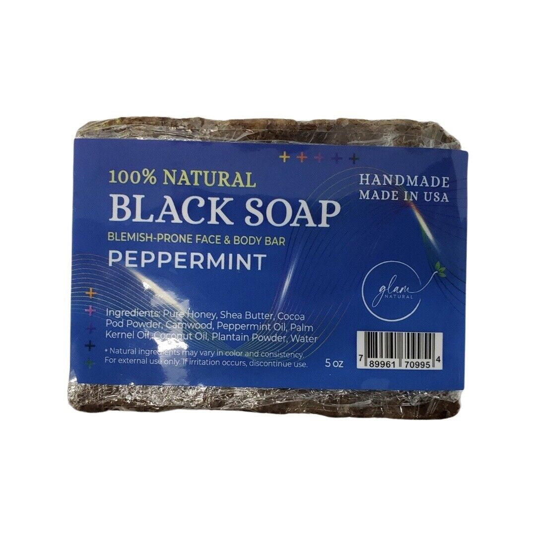 Glam Natural Black Soap 100% Natural Black Soap— Peppermint 5Oz.