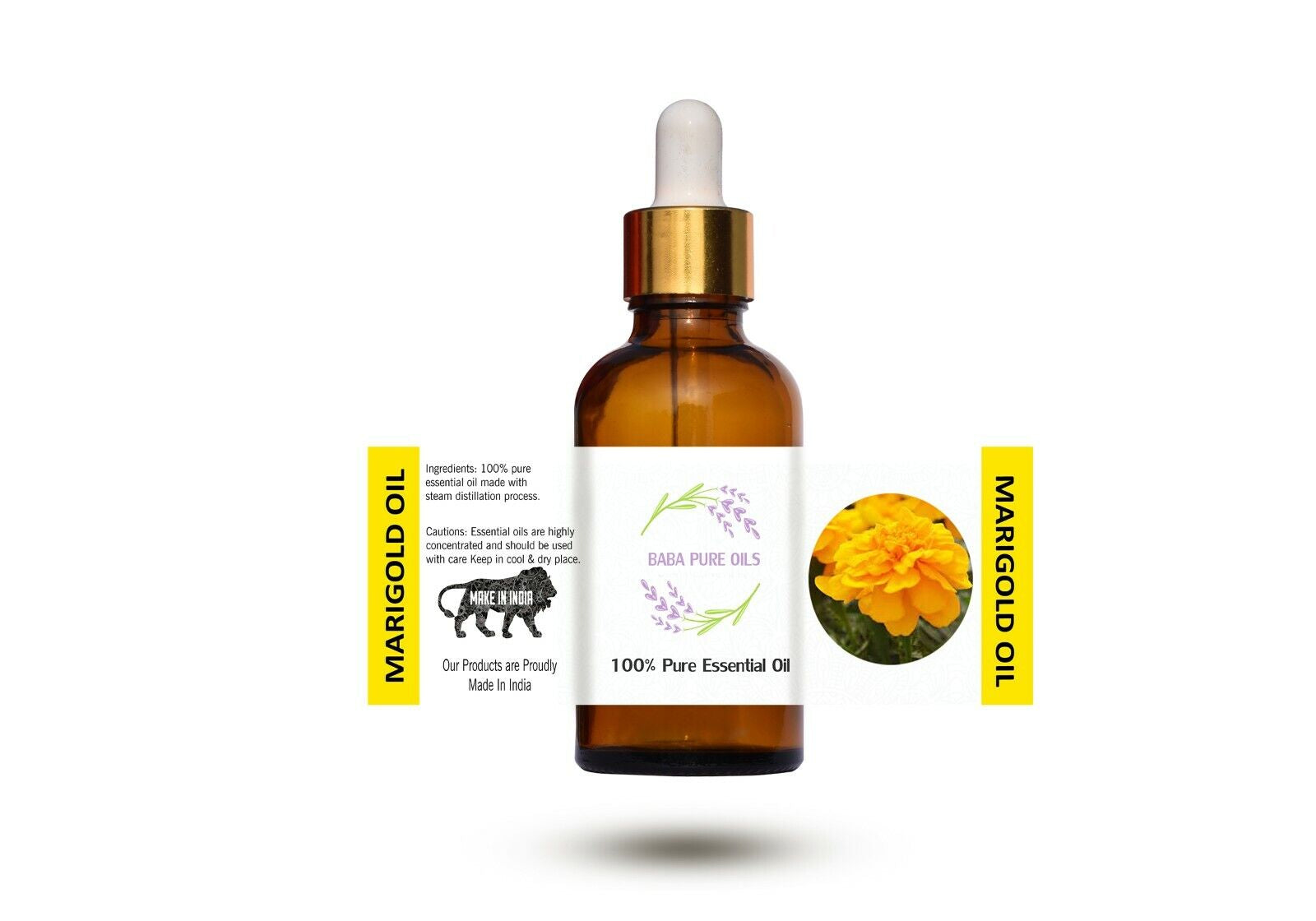 MARIGOLD PURE NATURAL OIL PURE ORGANIC in DROPPER AMBER BOTTLE from INDIA