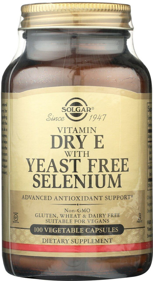 Solgar Dry Vitamin E with Yeast-Free Selenium 100 Vegetable Capsules