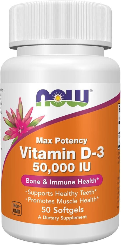 NOW Foods Vitamin D-3 Structural Support 50000 IU (50,000 IU) - 50 Softgels