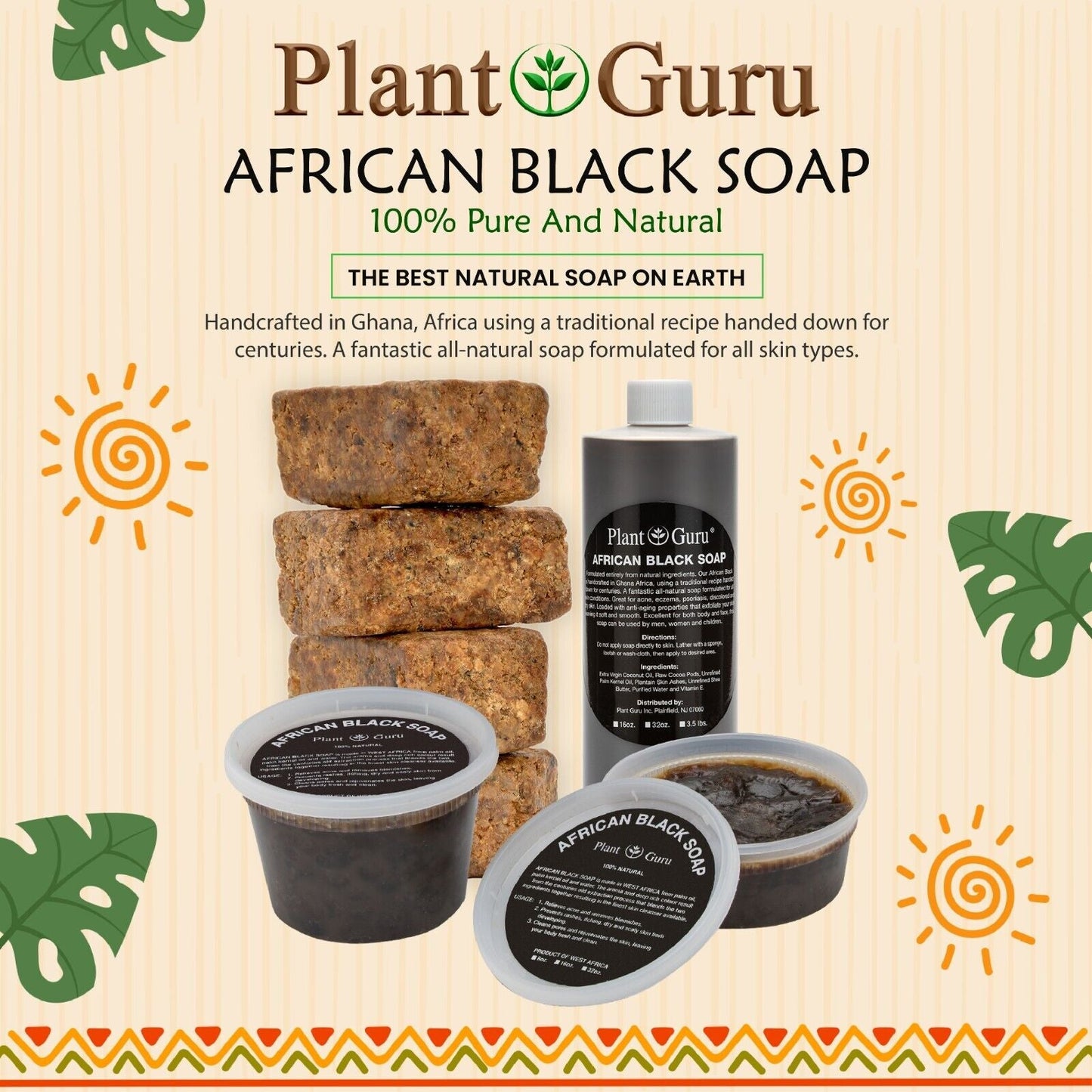 Raw African Black Soap Organic Bar, Paste or Liquid 100% Pure Natural Ghana Bulk