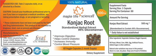 Konjac Root Extract 95% Glucomannan Capsules Pure & High Quality NO FILLERS