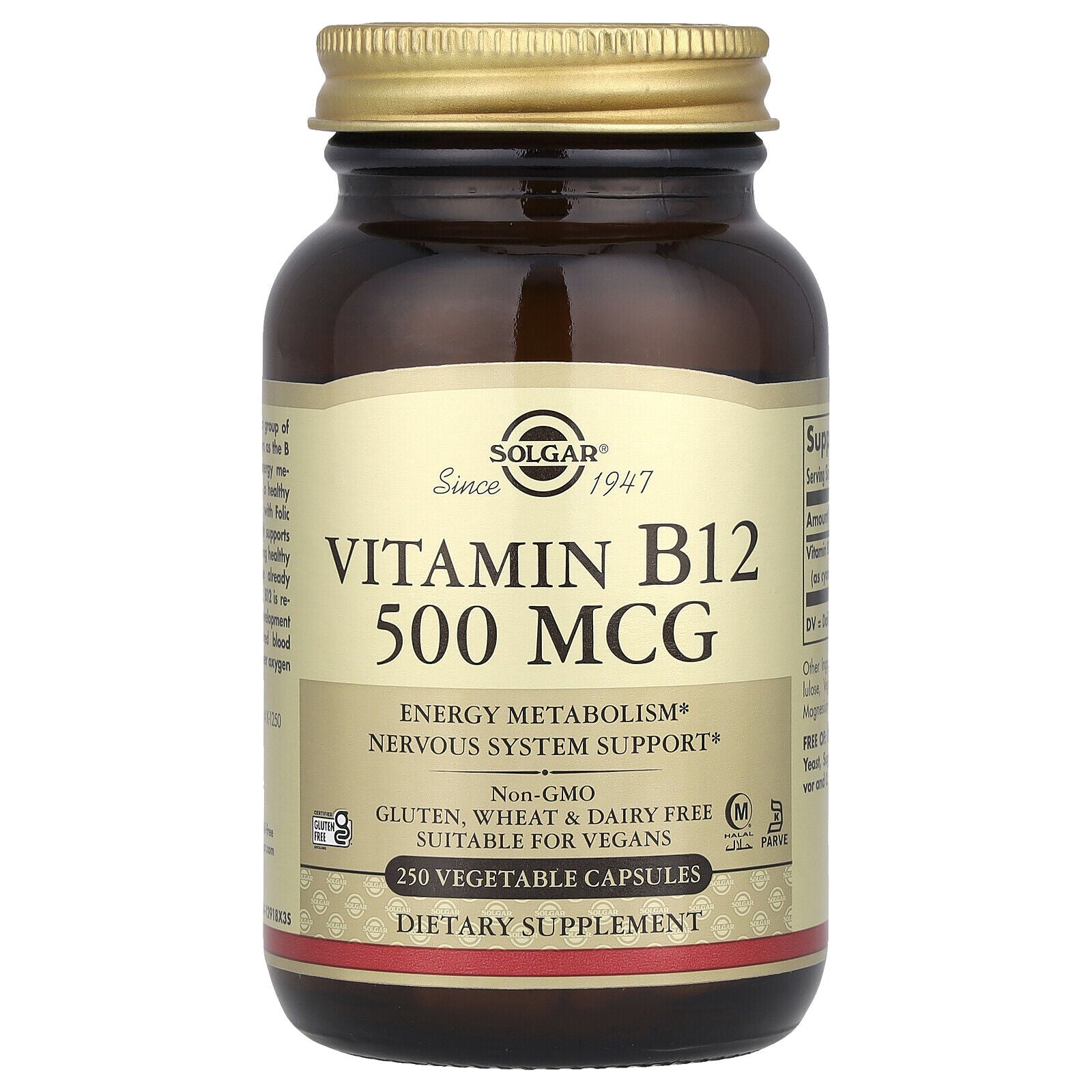 Vitamin B12, 500 Mcg, 250 Vegetable Capsules