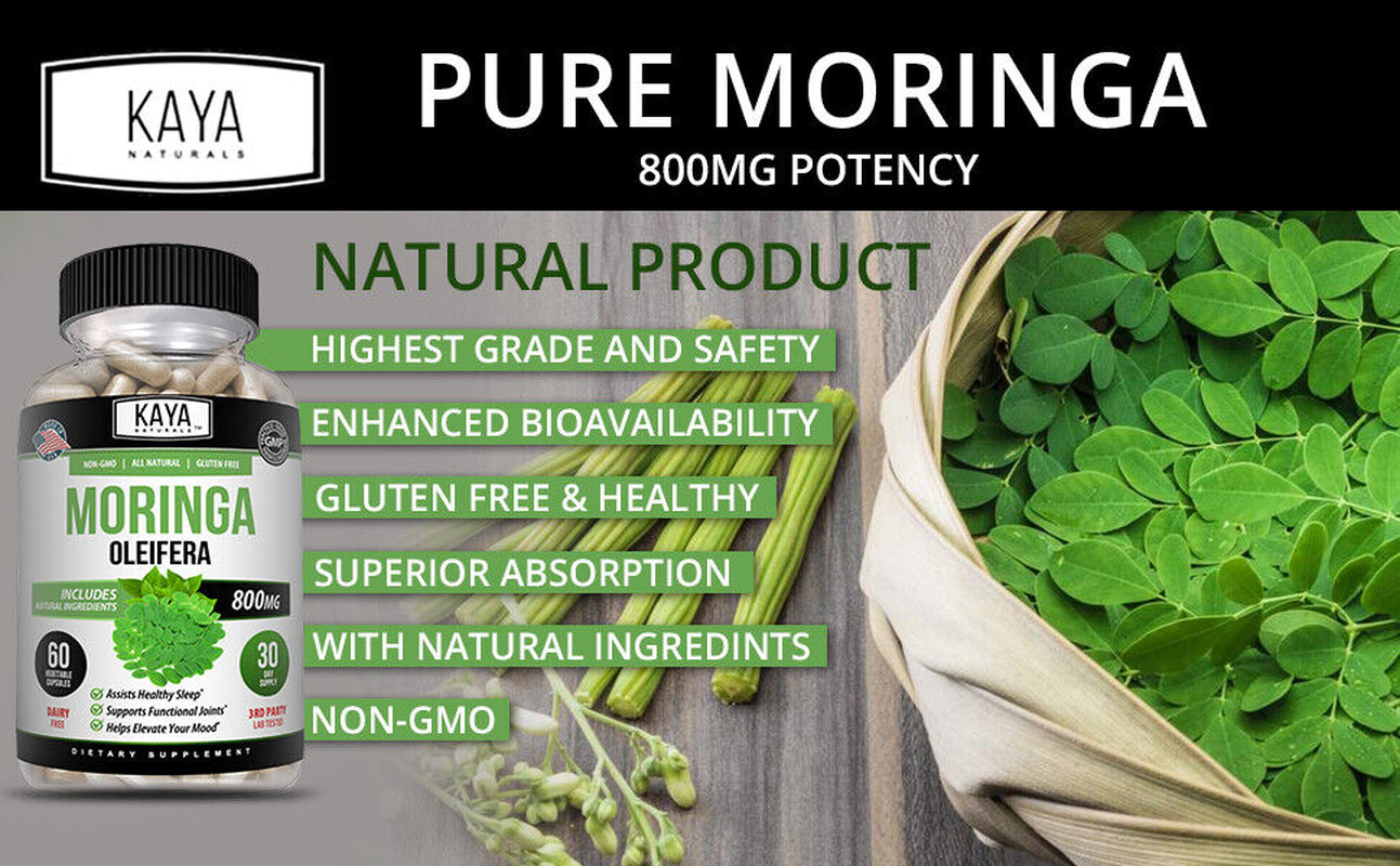 100% Pure Moringa 60Ct Oleifera Leaf Superfood Antioxidant Greens Supplement