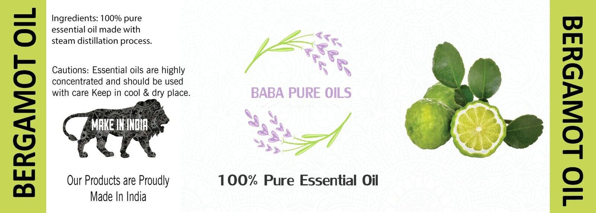 BERGAMOT OIL PURE NATURAL ESSENTIAL PURE ORGANIC from INDIA USD