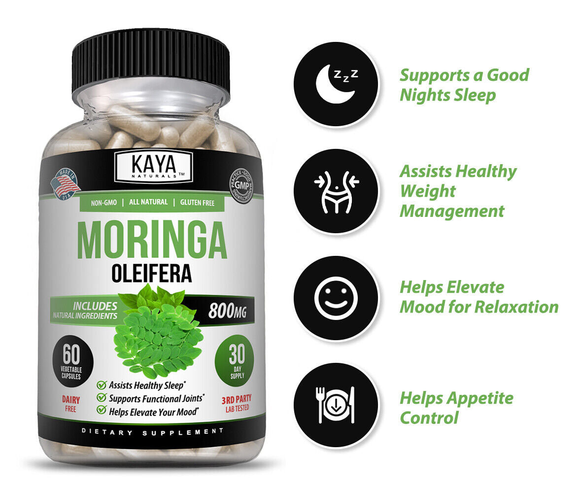 100% Pure Moringa 60Ct Oleifera Leaf Superfood Antioxidant Greens Supplement