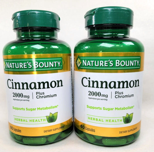 Nature'S Bounty CINNAMON 2000Mg + Chromium - 120 Capsules (60 X 2) NOVEMBER 2026