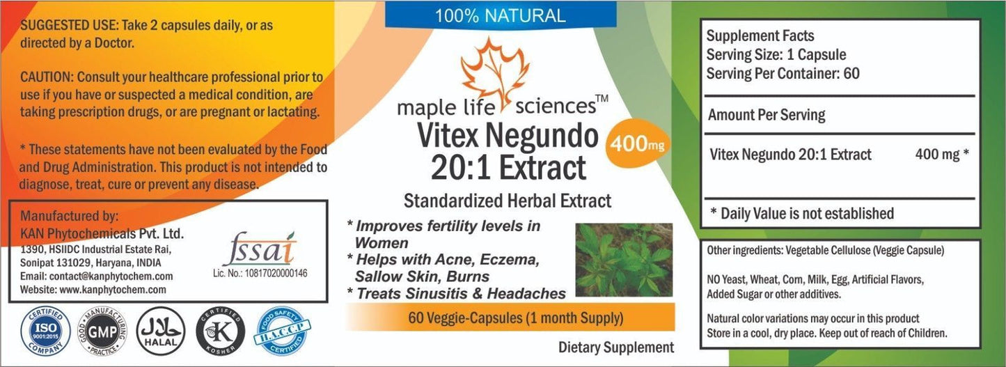 Vitex Negundo 20:1 Extract Capsules Improves Fertility in Women Acne Eczema