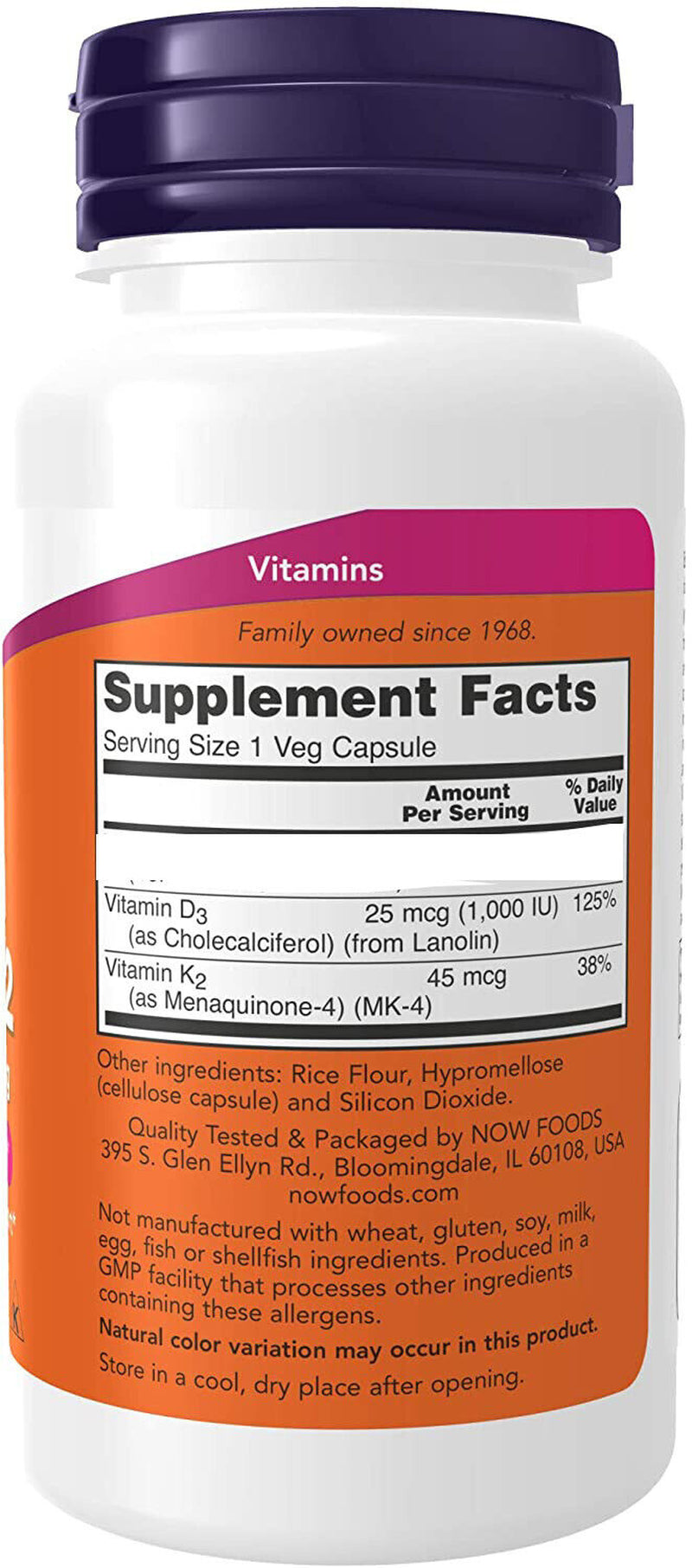 Now Foods Vitamin D-3 & K-2, 120 Veg Capsules (Pack of 2)