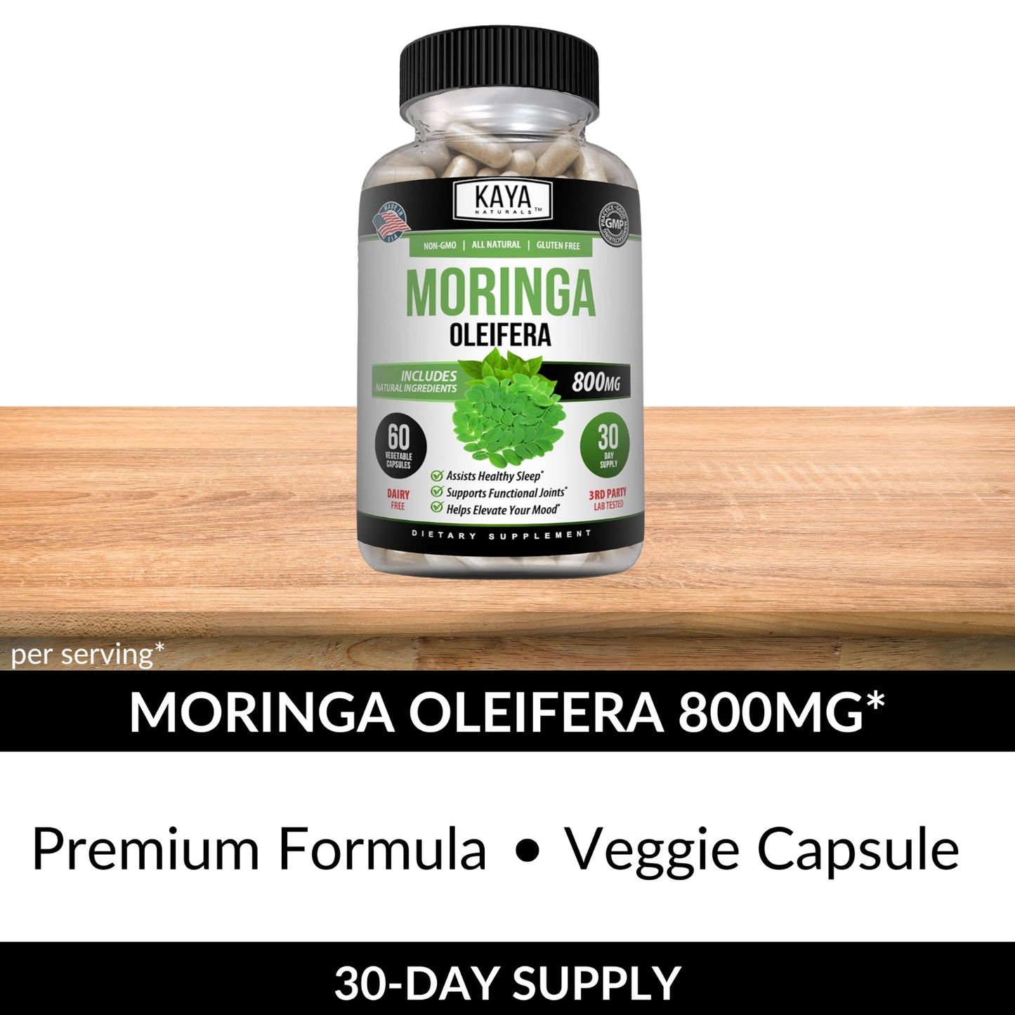 100% Pure Moringa 60Ct Oleifera Leaf Superfood Antioxidant Greens Supplement