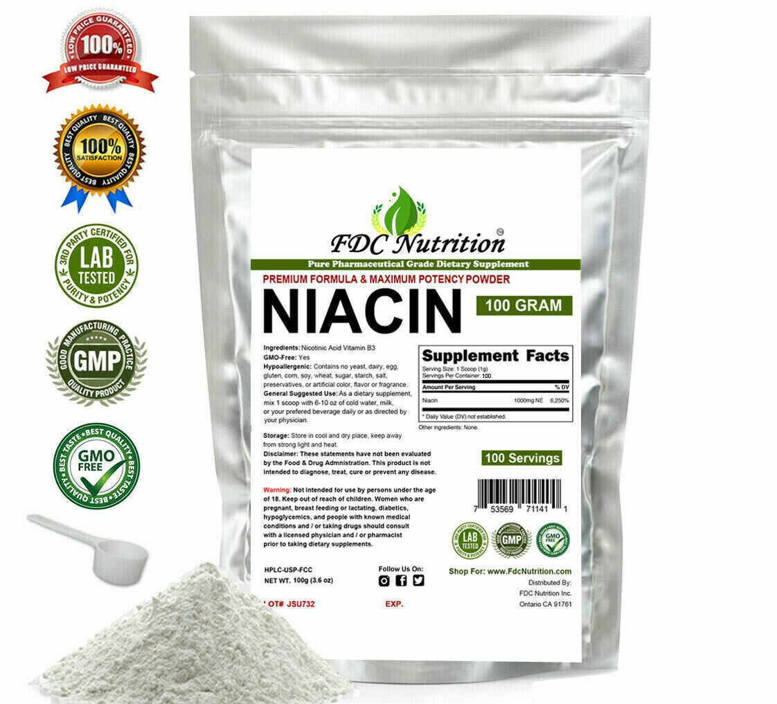 FDC 100% PURE NIACIN NICOTINIC ACID POWDER VITAMIN B3 HEART VEGAN ORGANIC SOURCE